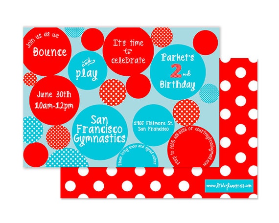 BOUNCE HOUSE Birthday, Red and Aqua, Green and Turquoise, Boys Invitation, PRINTABLE by Libby Lane Press Il_570xn