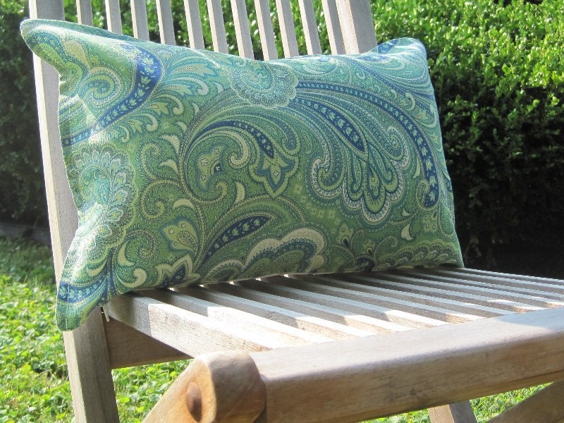 Indoor Outdoor Pillows Green Paisley Lumbar CoversPillows