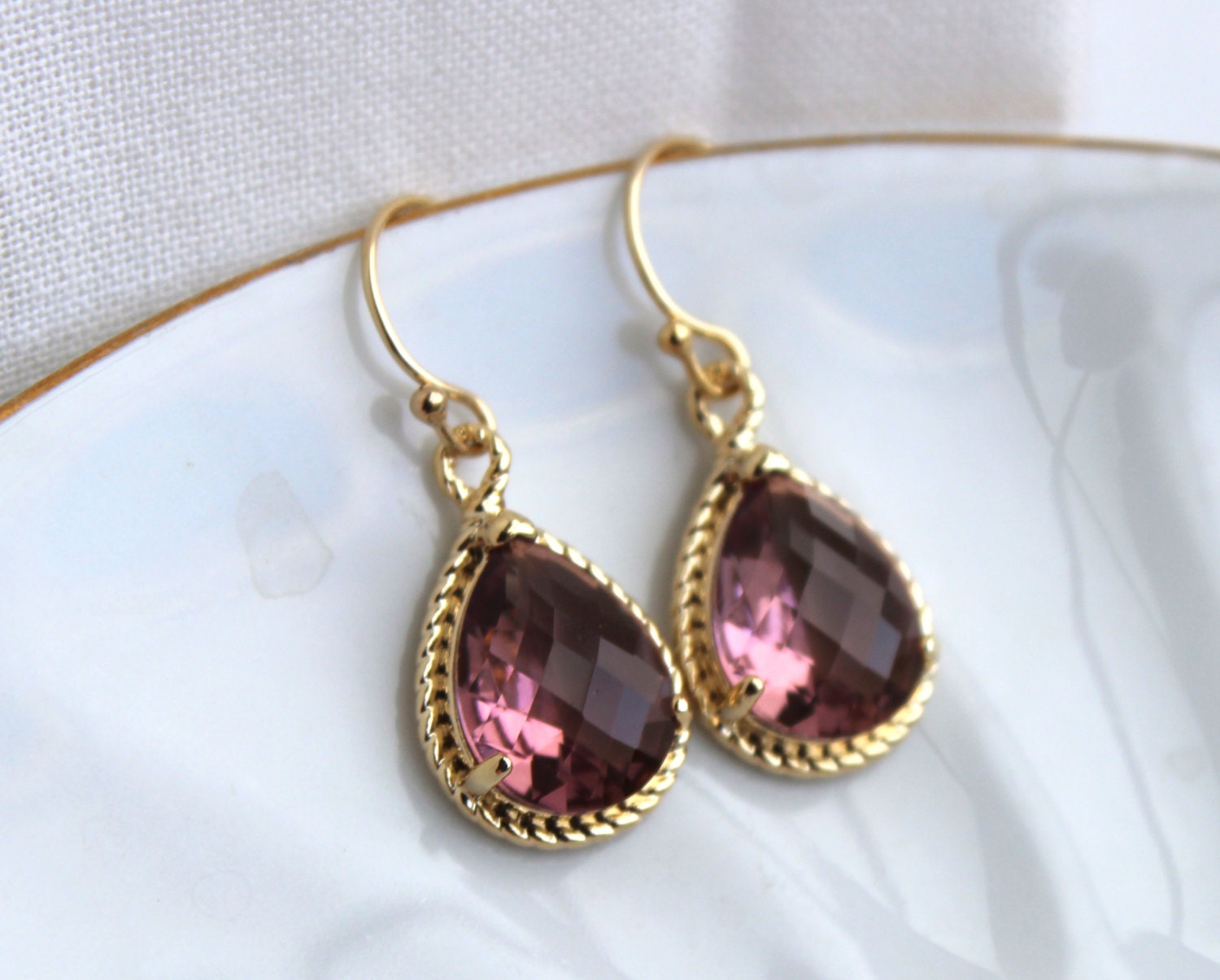 Eggplant Plum Earrings Purple Gold Teardrop Earrings