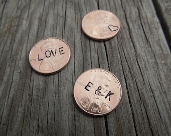 Lucky Pennies - Hand Stamped coins - Penny gifts great idea for anniversary, Graduation, memorials and more. 2017 available.