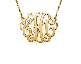 1.5 inch gold plated XL monogram necklace