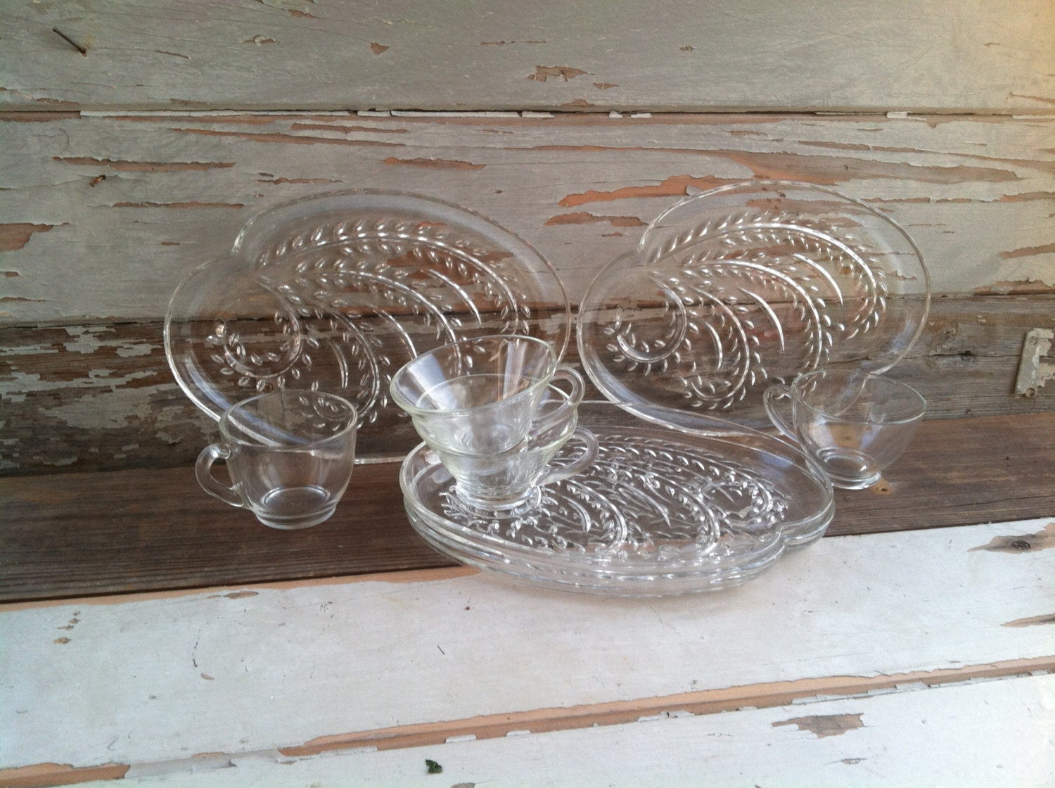 Vintage Clear Glass Snack Plate Set Homestead Snack Tray or