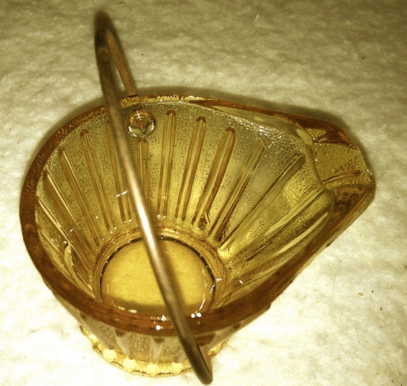 Vintage Amber Glass Coal Bucket Ashtray