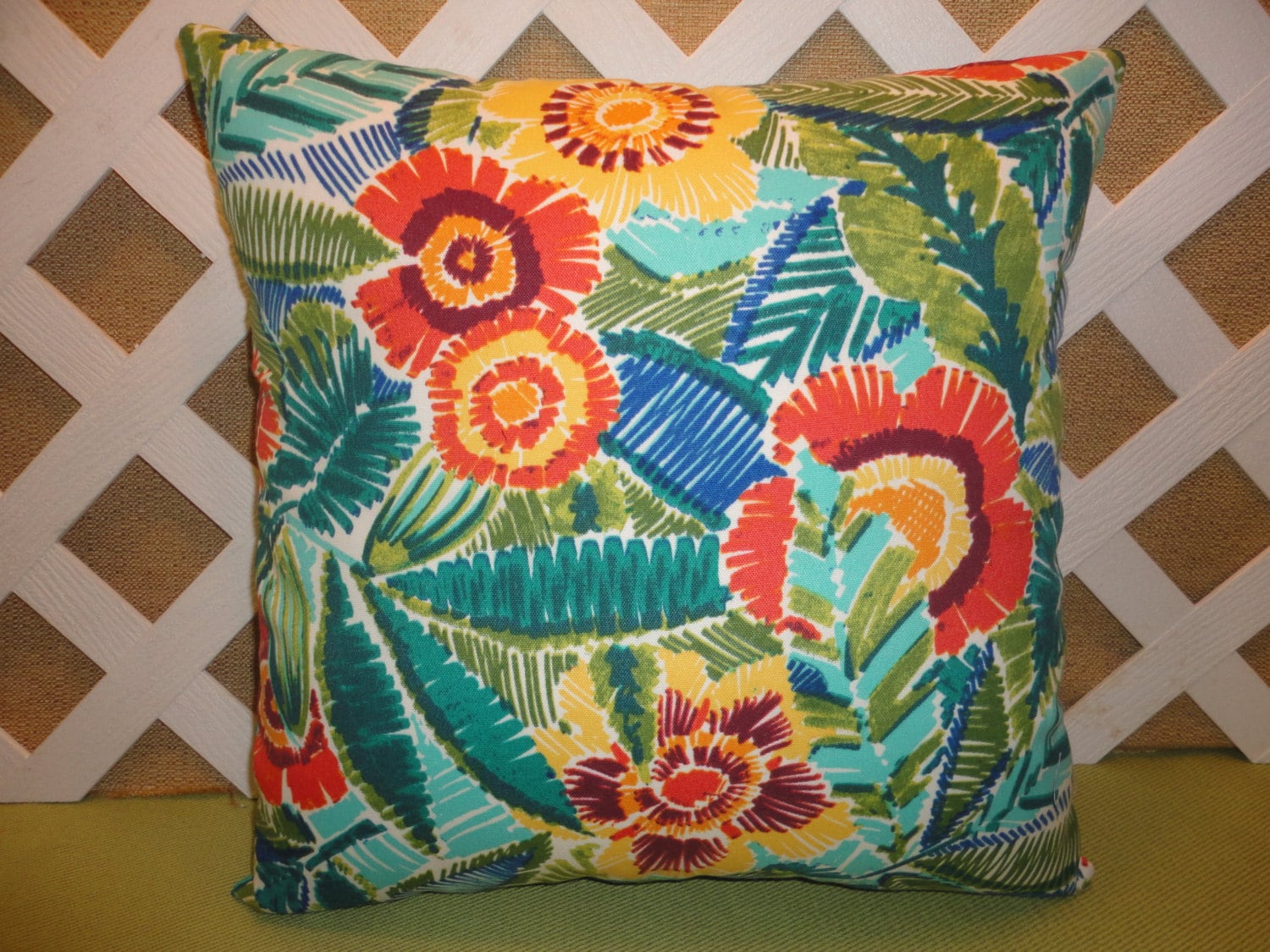 Bright Tropical Floral Outdoor Pillow Cover In Orange Yellow