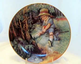 JUST FISHIN', one of the Fond Memories plate collection by M.M. Grimball 1988 Hamilton Collection