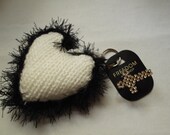 Silver-white heart with black fur - key ring - with Freedom at Top Shop cross double ring - size Medium - plus gift bag