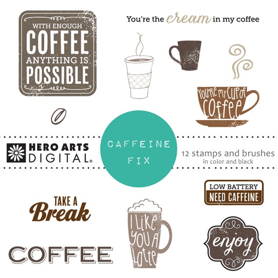 Hero Arts Caffeine Fix DK114  Coffee and Latte  Digital Kit Instant Download