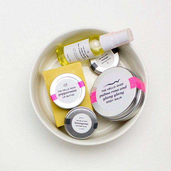 ladies complete skin care gift set: 2 soothing salves | body balm | soap | body oil | lip butter - 100% natural and handmade skin care