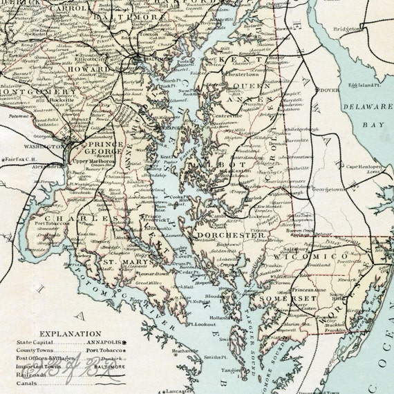 Instant Download Maryland and Washington DC Map Late 1800s