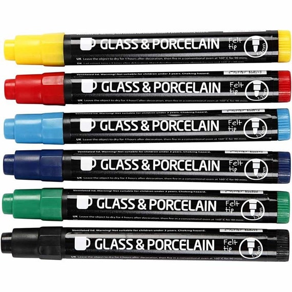 Glass & Porcelain Marker Pens Set of 6 13mm line Red