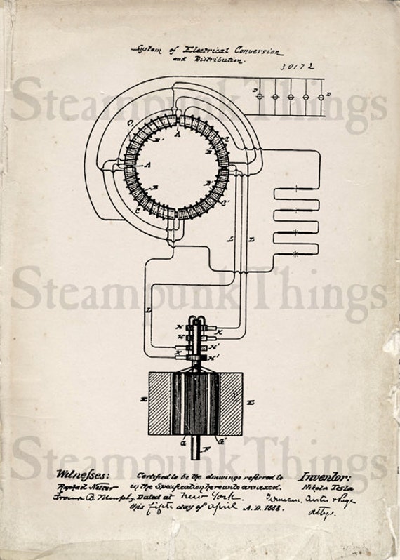 Steampunk Art Print 1888 Tesla Transformer by Steampunkthings