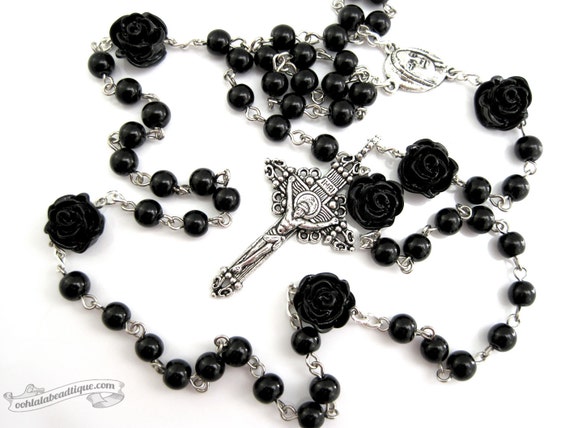 Black rosary necklace Catholic rosary gothic rosaries