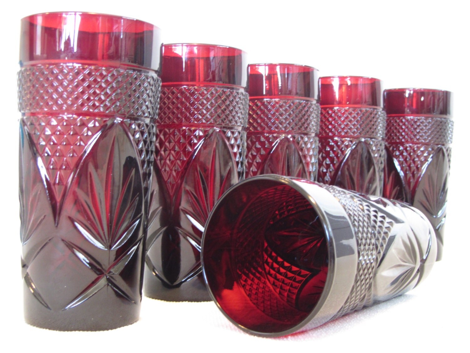 Ruby Red Cristal d' Arques Durand Water Glasses Ice Tea