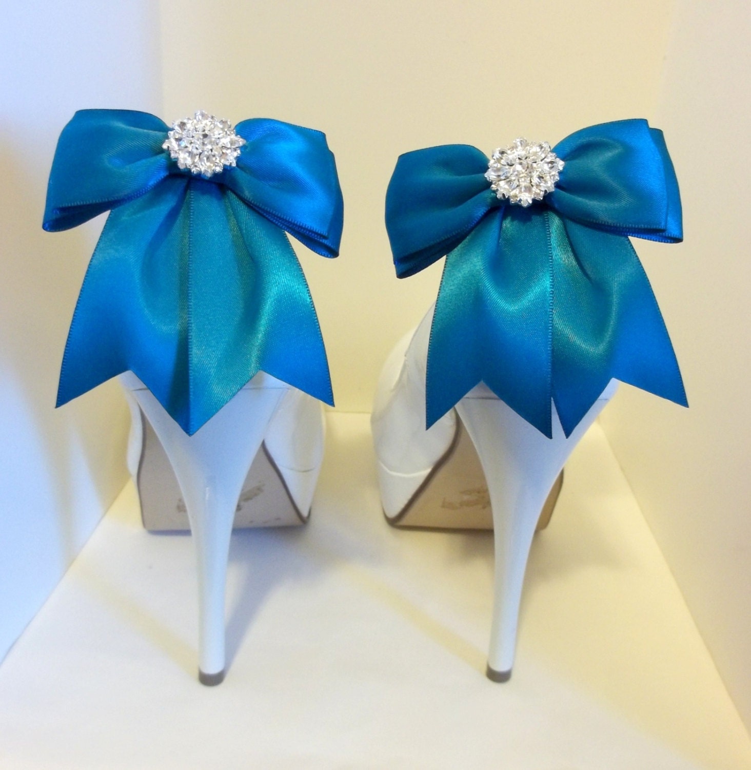 Satin Bow Shoe Clips set of 2 with sparkling rhinestones