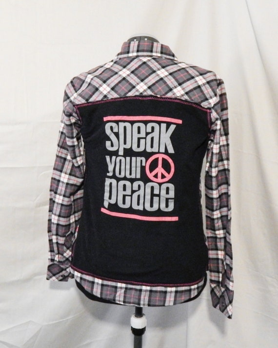 pink and black flannel shirt