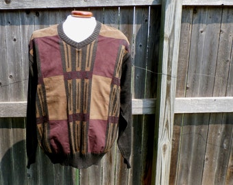 Vintage Mens Sweater Southwest Suede Wool Dalmine Uomo 1990s Large