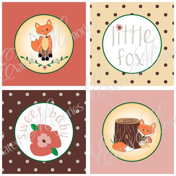 Little Fox Printable Party Squares - DIY Cupcake Toppers - Woodland Baby Shower - Vintage Rose Il_570xn
