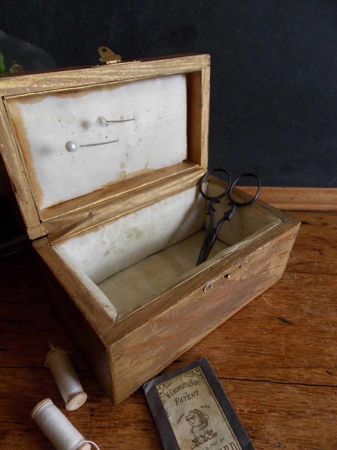 SALE Antique Small Wood Sewing Box or Trinket Box