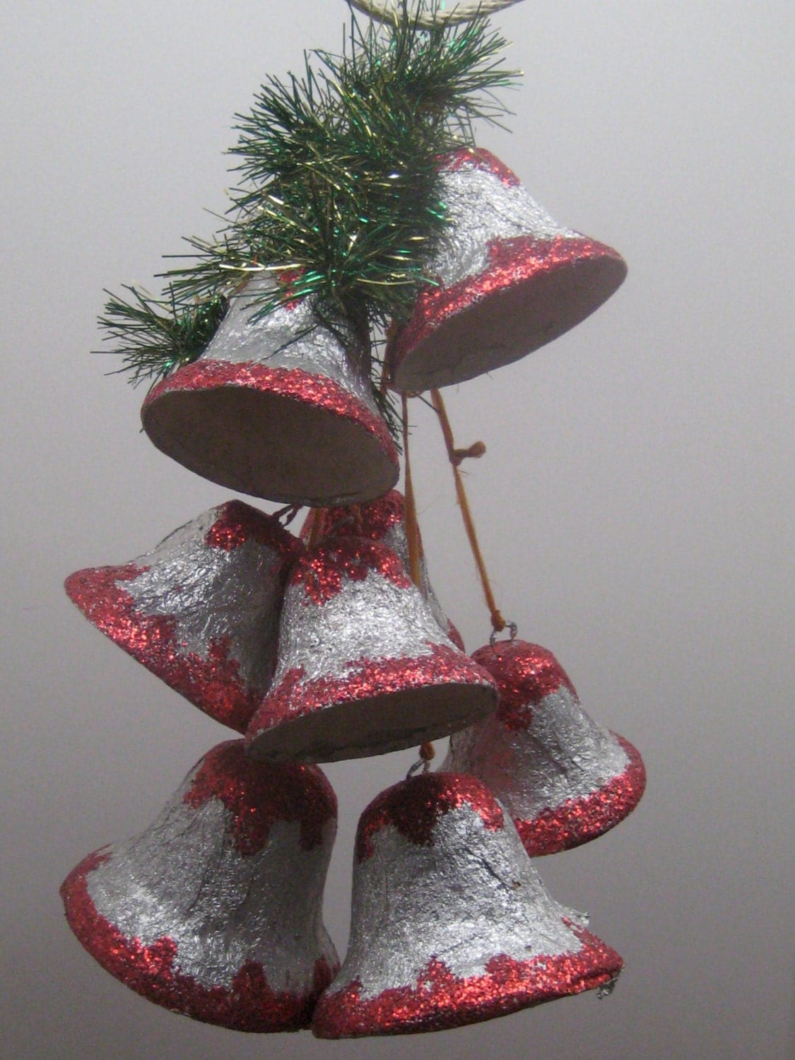 Vintage Paper Mache Foil Christmas Bells // Set of 8