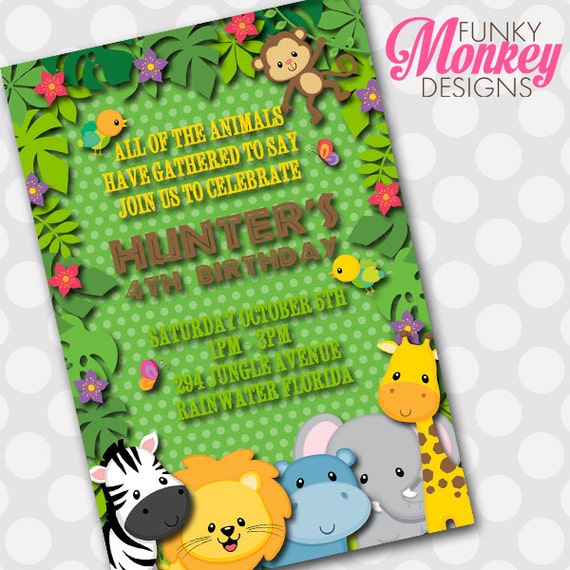 Diy ~Safari Exotic Jungle Zoo Animals~ Birthday Party or Baby Shower Digtial PRINTABLE 4"x6" Invitation Il_570xn