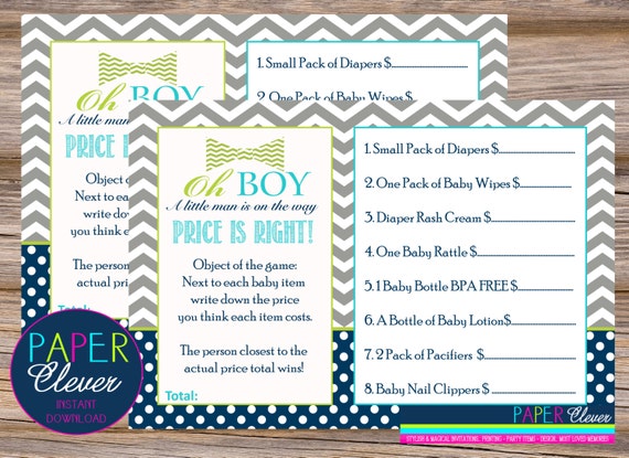 Bowtie baby shower game - price is right - INSTANT DOWNLOAD #801 Il_570xn