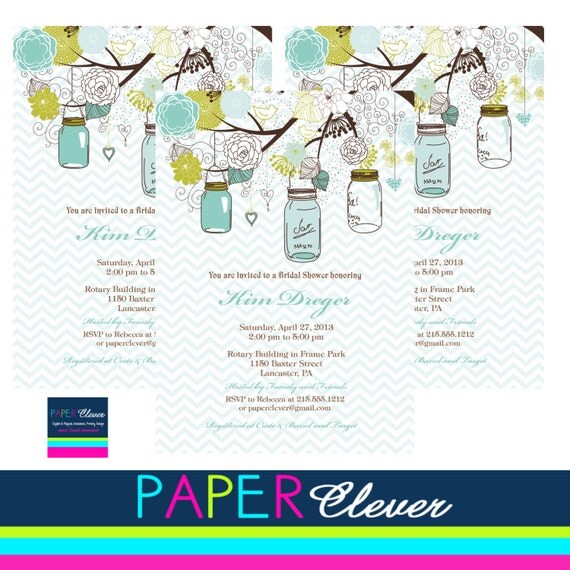 Bridal Shower Invitation, shabby chic, chevron stripe - digital file, printable #206A Il_570xn