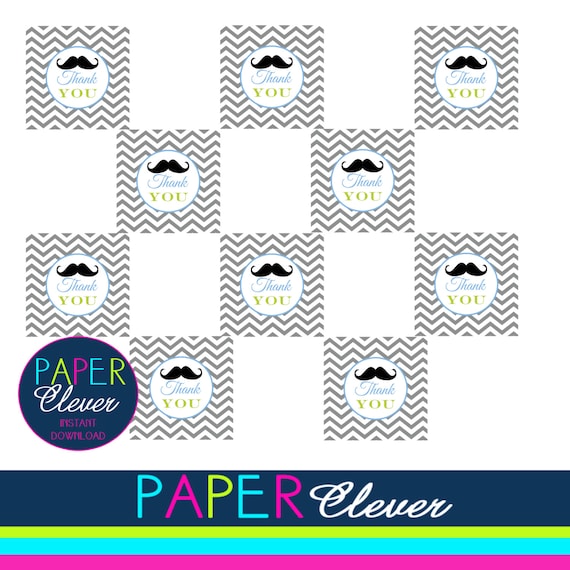 Mustache favor tag, birthday, baby shower, blue, green - instant download (#22W12) Il_570xn