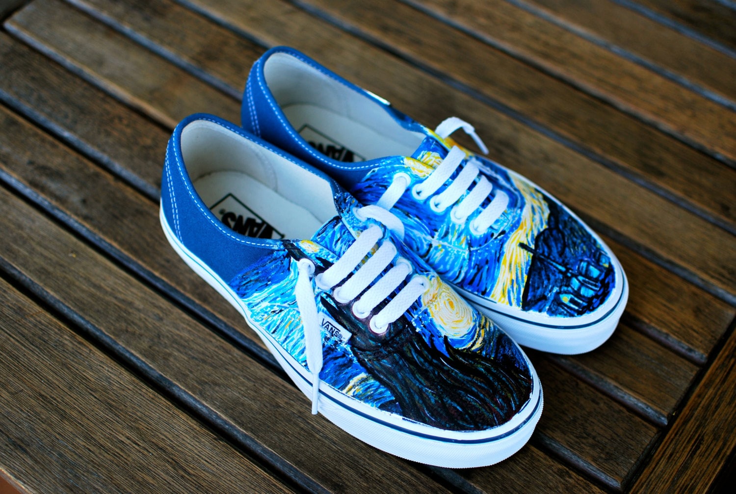Hand Painted Starry Night Navy Vans Authentic Custom Vincent