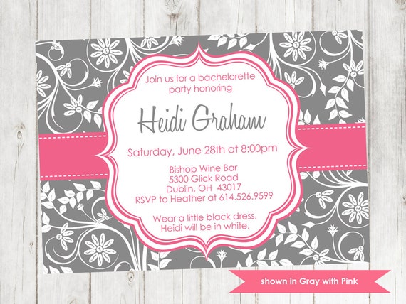 Printable Bachelorette Party Invitation - Bachelorette Themed Floral Invite - Colors and Text Customizable Il_570xn