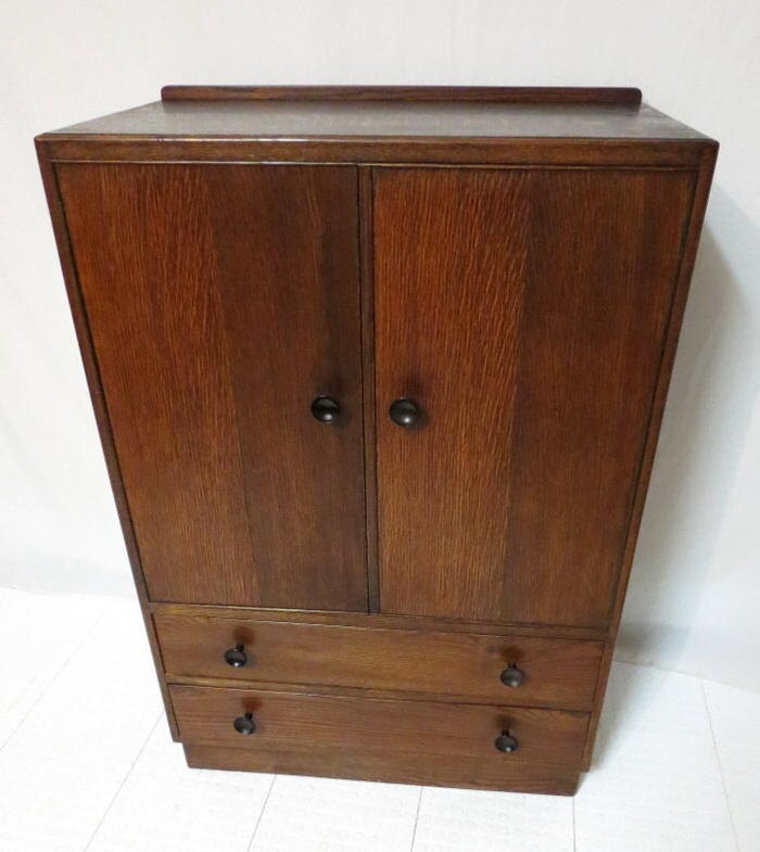 Antique Art Deco Tiger Oak Highboy Chest of Drawers Dresser