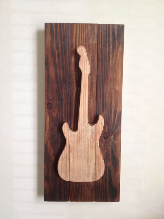 Electric Guitar Rustic Wood Wall  Decor  on Reclaimed Wood