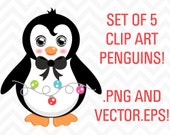 80% OFF SALE Clipart Christmas Penguins Instant Download Vector EPS Royalty Free Il_170x135