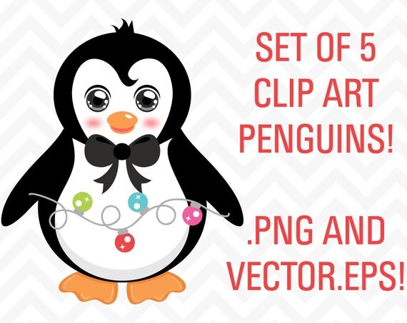 50% OFF SALE Clip Art Christmas Penguins Clipart Instant Download Vector EPS Il_570xn