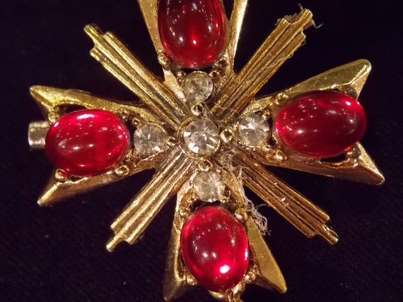 Items similar to Jeweled Maltese Cross Brooch with Chain Tassle on Etsy