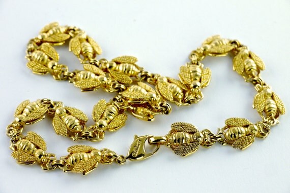 Vintage CHRISTIAN DIOR Bee Necklace Bracelet Earrings Set