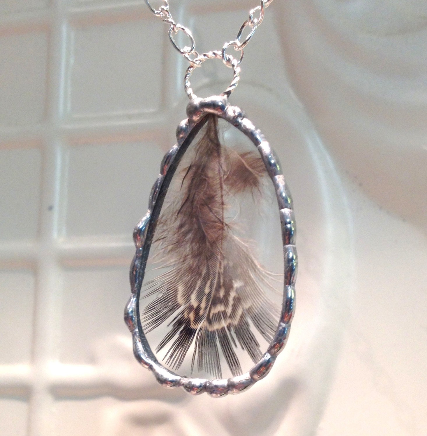 Real Feather Pendant Real feather in soldered necklace