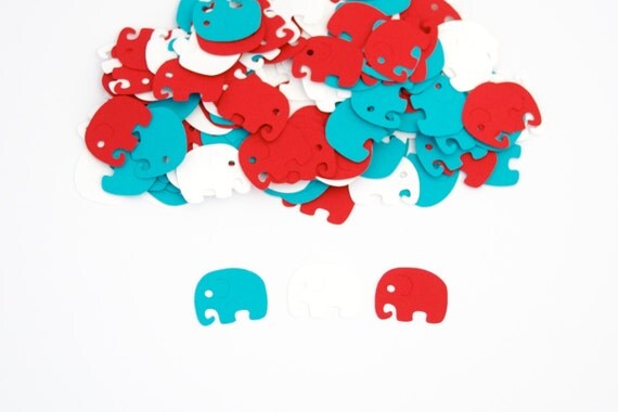 Elephant Confetti - Red Turquoise - Baby Shower Decoration - Table Sprinkles Il_570xn