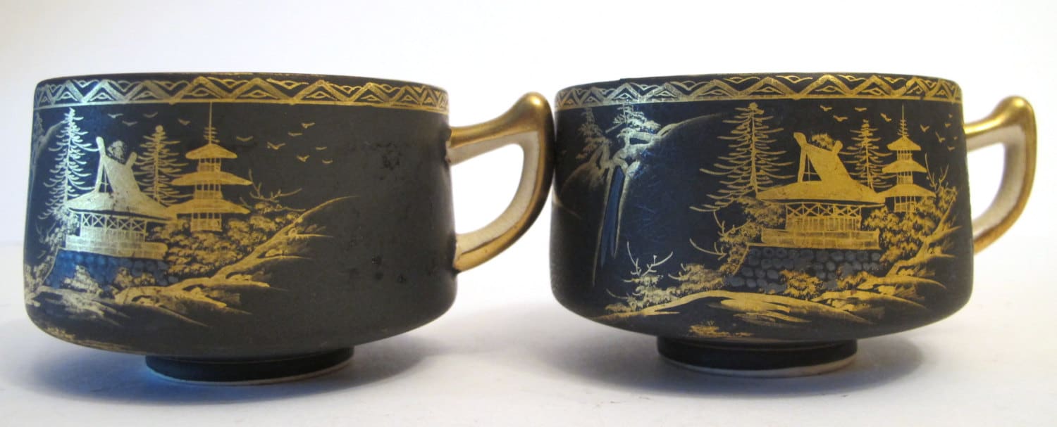 Antique Japanese Satsuma Cups Satsuma Porcelain Meiji Pe Vintage Tea
