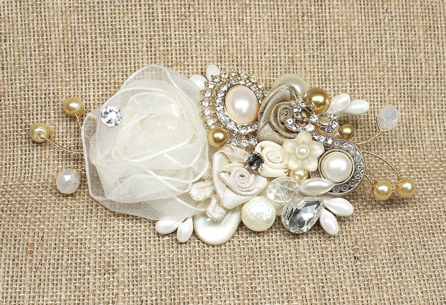 Gold & Ivory Bridal Comb Wedding Hair Piece Bridal Hair