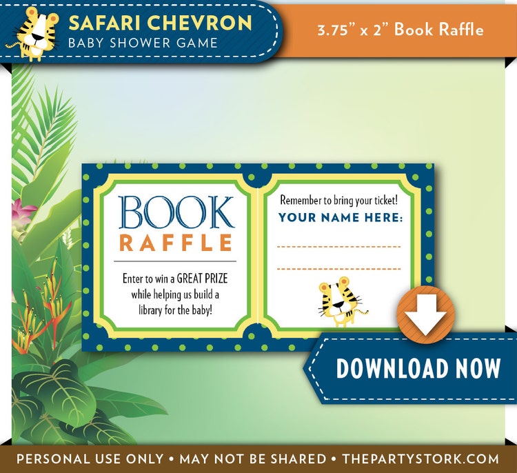 Safari Baby Shower Book Raffle Ticket Navy Blue by ThePartyStork