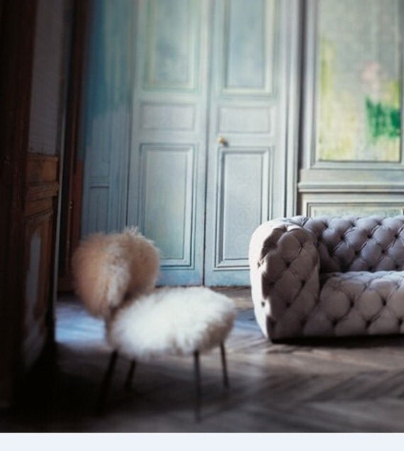 Mongolian Lamb Fur Chair Natural white Sheepskin Mid Century