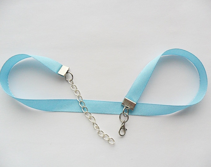 Satin choker necklace light blue ribbon with a width of 3/8”inch pick your neck size.
