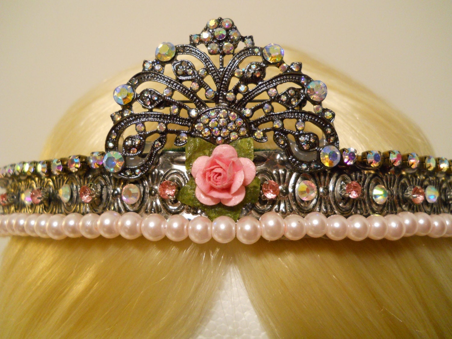 Pink Rose Crown Tiara for a Queen Pink Princess by MyFairyJewelry