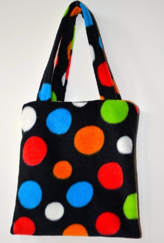 Purse. Girl's Purse.  Child's Bag In Black With Multicolored Polka Dotted Fleece