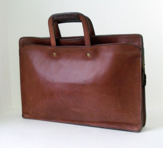 Vintage Leather Briefcase Portfolio 11x17 Legal Size Bag Rich