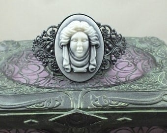 Madame Leota Victorian Cameo Cuff Bracelet Black Tombstone Bust Disney Haunted Mansion for Halloween Costume