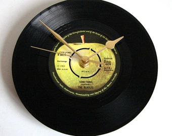 The Beatles Vinyl Record CLOCK made from recycled "Something" 7" vinyl record Fathers Day gift for Beatles fan black green dad men guys