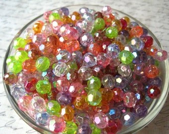 Mixed Lot Faceted Beads, 8mm Translucent Beads, 50 pcs, AB, Bubblegum Bead, Gumball Beads, Acrylic, Bracelet Beads, Spacer Beads