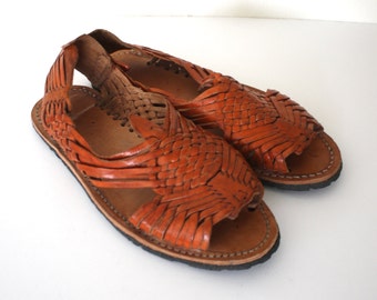 Vintage Men's Huarache Sandals / Mexican Brown Woven Leather Sandals ...