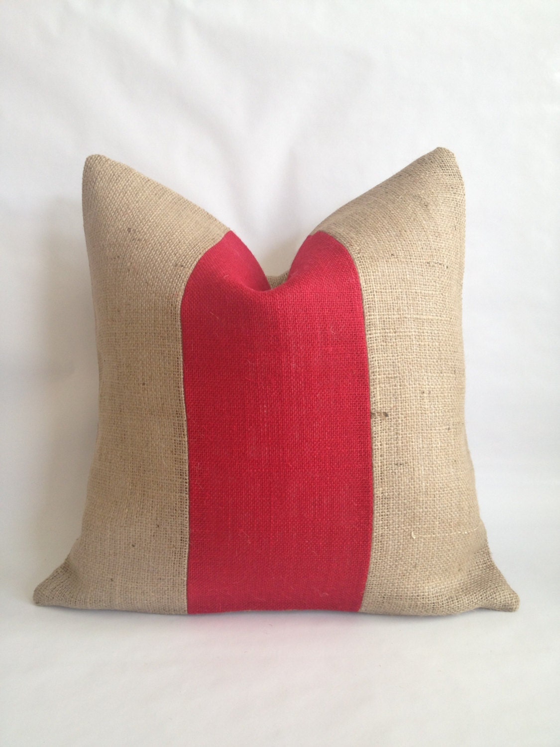 Red Burlap and Natural Burlap Pillow Cover